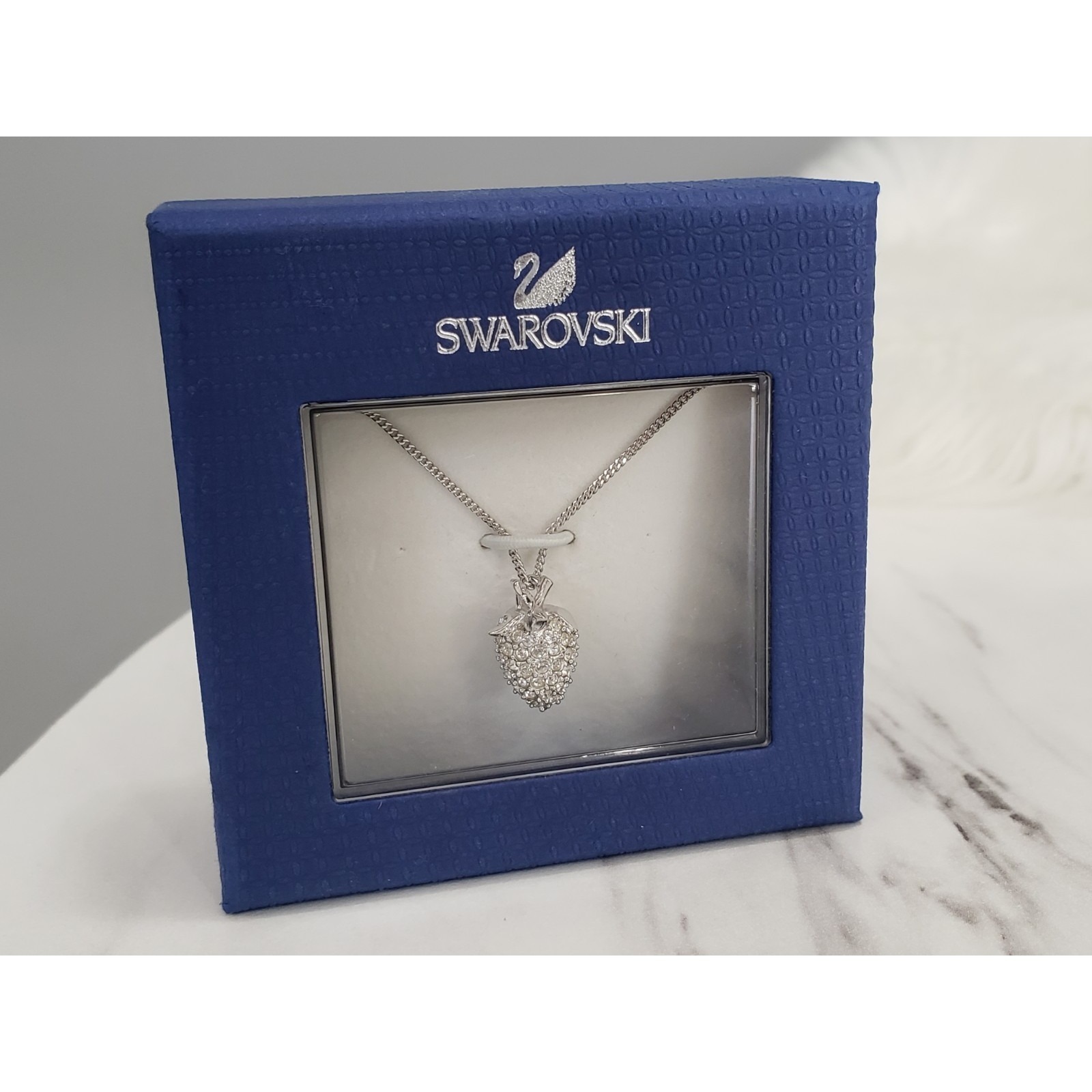 Swarovski Vintage Necklace Strawberry Shaped Necklace Pendant Silver Crystal